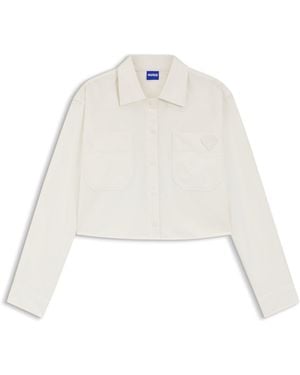 HUGO Chemisier Relaxed En Coton Avec Logo Happy - Blanc