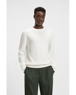 HUGO Cotton Jumper With Herringbone Knit - White