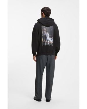 HUGO Cotton Hoodie With Spaced-Out Logo And Back Graphic - Black