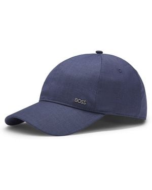 BOSS Virgin-Wool Cap With Metallic Logo Lettering - Blue