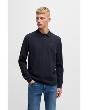 BOSS Waffle-Structured Polo Shirt - Blue