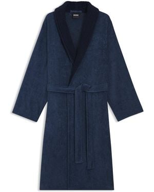 BOSS Cotton Velvet Dressing Gown With Double B Monogram - Blue