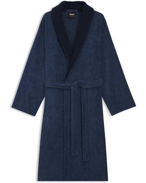 BOSS Cotton Velvet Dressing Gown With Double B Monogram - Blue