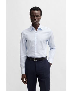 BOSS Slim-fit Shirt In Printed Oxford Stretch Cotton - White