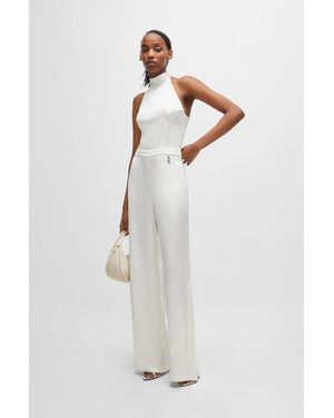 HUGO Tie-neck Jumpsuit In Satin - White