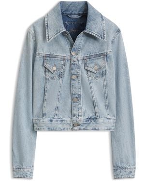 BOSS Slim-Fit Truckerjack Van Denim Met Gemarmerd Effect - Blauw