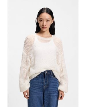 BOSS Wool-Blend Sweater With Open Knit - Natural