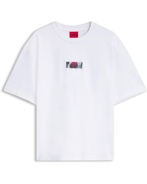 HUGO Oversized-Fit T-Shirt Van Katoen Met Artwork Op De Achterkant - Wit