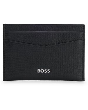 BOSS Grained-Leather Card Holder With Polished Logo Lettering - Black