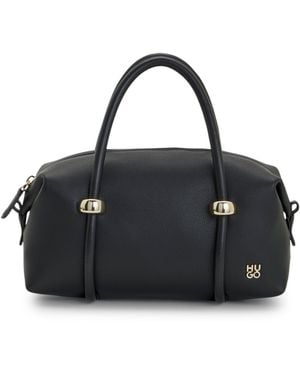 HUGO Faux-Leather Handbag With-Tone Trims - Black