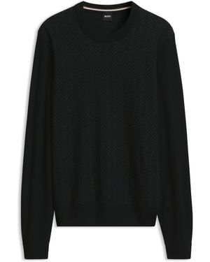 BOSS Jersey En Mezcla De Lana Con Textura En La Parte Delantera - Negro