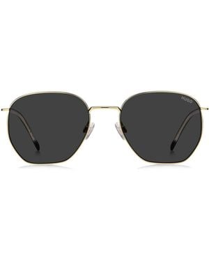 HUGO Lunettes De Soleil En Acier Inoxydable Doré Avec Détails À Logo - Noir
