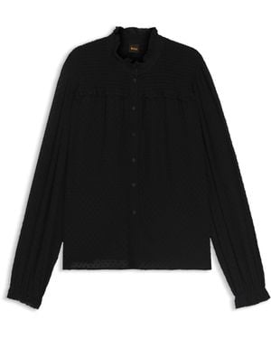 BOSS Gepunktete Regular-Fit Bluse - Schwarz