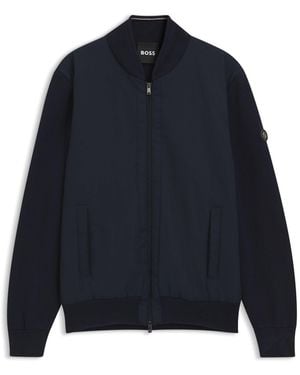 BOSS Cotton-Knit Hybrid Jacket With Bomber Collar - Blue