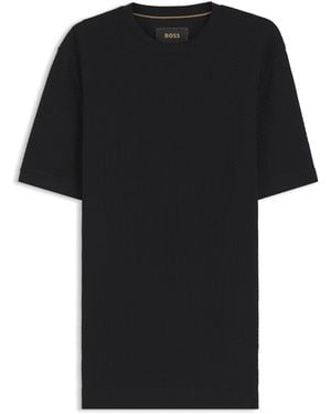 BOSS Mercerised-Cotton T-Shirt With Basket Weave - Black