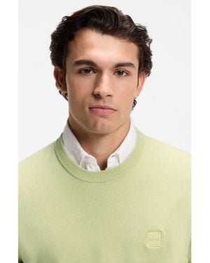 BOSS Cotton-Blend Jumper With Logo Patch - Green