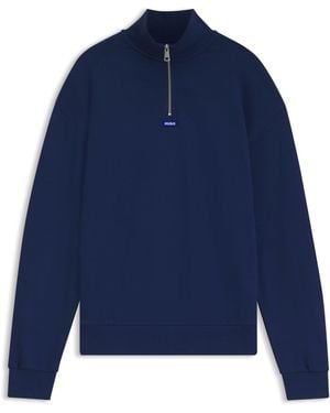 HUGO Sudadera De Felpa De Algodón Con Cuello Con Cremallera - Azul