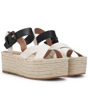 BOSS Platform-Sole Espadrilles With Leather And Canvas Straps - White