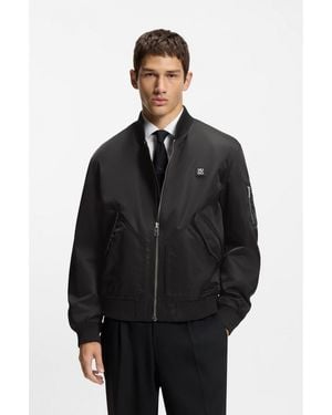 HUGO Water-Repellent Bomber Jacket With Stacked Logo - Black