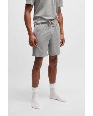 BOSS Stretch-Cotton Pyjama Shorts With Logo Print - Grey