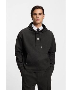 HUGO Relaxed-Fit Hoodie With Stacked Logo - Black