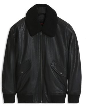 BOSS Cazadora Relaxed Fit Estilo Aviador En Piel Con Textura - Negro