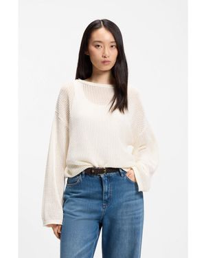 BOSS Relaxed-Fit Cotton Jumper With Mesh Structure - White