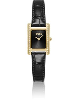 BOSS Lucy Precious Crystal-Embellished-Dial Watch With Matching Leather Strap - Metallic