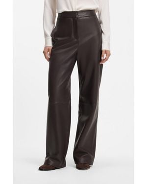 BOSS Wide-Leg Leather Trousers With Side Pockets - Grey