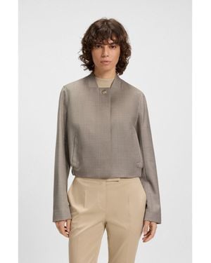 BOSS Stretch-Wool Jacket With Sharkskin Weave - Grey
