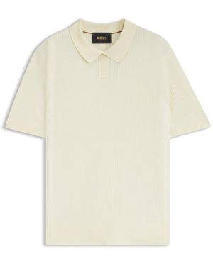 BOSS Silk Knit Polo With Ribbed Structure - Natural