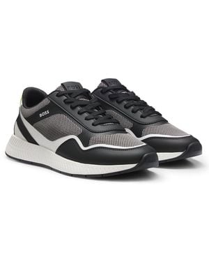BOSS Mesh Trainers With Ribbed Sole - Black