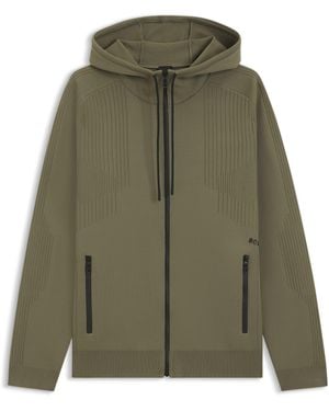 BOSS Regular-Fit Hoodie Met Rits En Jacquardstrepen - Groen