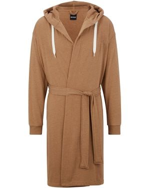 BOSS Hooded Dressing Gown With Logo-Print Sleeves - Brown