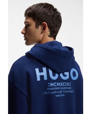 HUGO Cotton-Terry Loose-Fit Hoodie With Logo Details - Blue