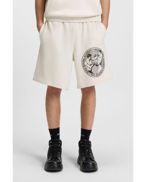 HUGO Cotton-Terry Shorts With Boxing Artwork - Natural