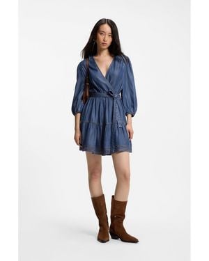 white christmas dresses Plus Size Bossy Collar Denim Mini Dress-Denim 1x / Denim at Curvy Sense