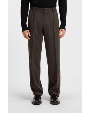 HUGO Wool-Blend Herringbone Modern-Fit Suit Trousers - Black