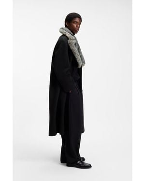 HUGO Double-Breasted Virgin Wool Coat With Faux-Fur Collar - Black