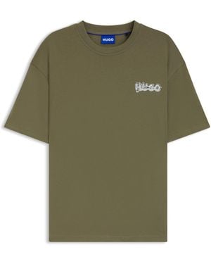 HUGO All-Gender Cotton-Jersey T-Shirt With Logo Prints - Green