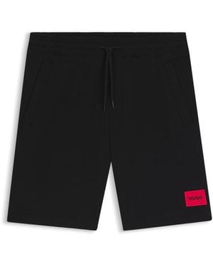 HUGO Shorts Van Katoenen Badstof Met Rood Logolabel - Zwart