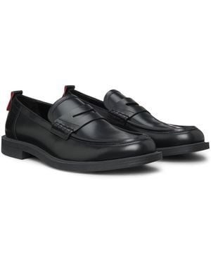 HUGO Leather Loafers With Penny Trim - Black