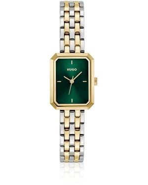 HUGO Rechthoekig Tweekleurig Horloge Met Groene Wijzerplaat - Metallic