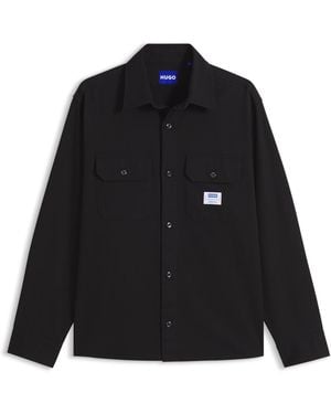 HUGO Oversized-Fit Overhemd Van Katoen Met Klepzakken Op De Borst - Zwart