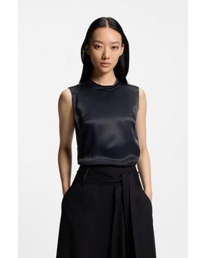 BOSS Sleeveless Sateen Top With Keyhole Rear Closure - Black