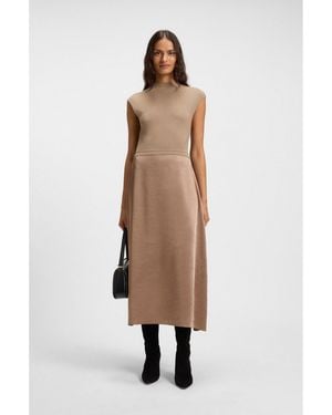 BOSS Knitted Dress With Satin Skirt - Brown