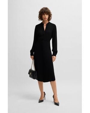 BOSS Notch-Neckline Dress With Tie Belt - Black