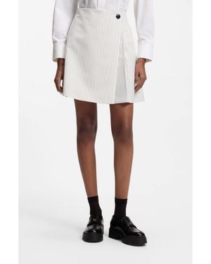 HUGO Faux-Wrap Mini Skirt With Pinstripe - White