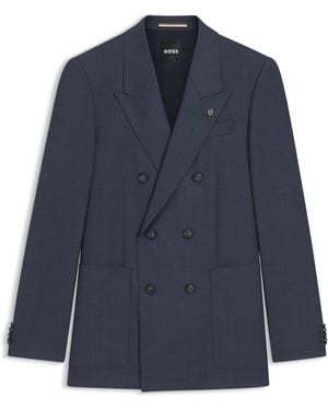BOSS Blazer Van Scheerwol Met Microdessin - Blauw