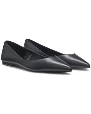 HUGO Ballerinas Aus Nappaleder Mit Stack-Logo-Detail - Schwarz